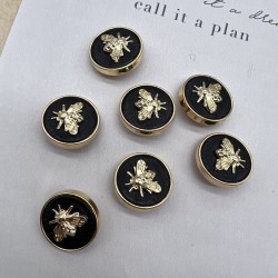 Пуговицы черные с золотистыми мухами, 25 мм