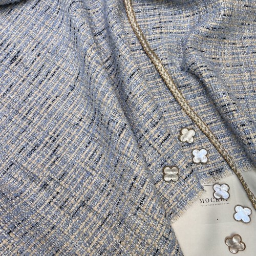 Твид голубой меланж с легким золотистым люрексом