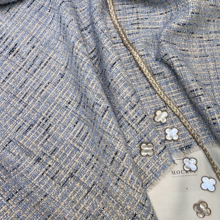 Твид голубой меланж с легким золотистым люрексом