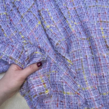 Твид яркий сиреневый, рыхлый, с цветными нитями и пайетками