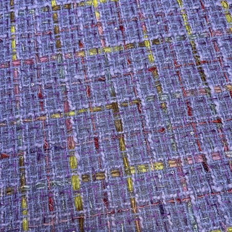 Твид яркий сиреневый, рыхлый, с цветными нитями и пайетками