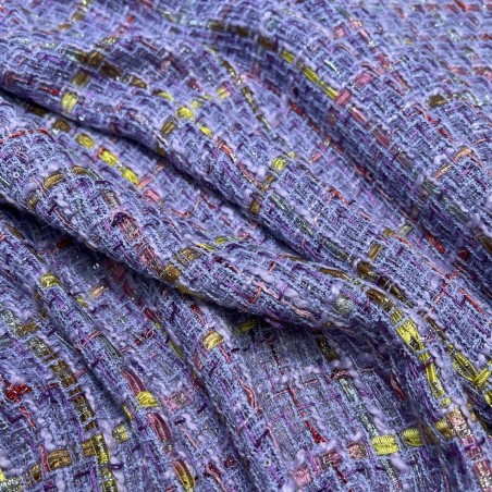 Твид яркий сиреневый, рыхлый, с цветными нитями и пайетками