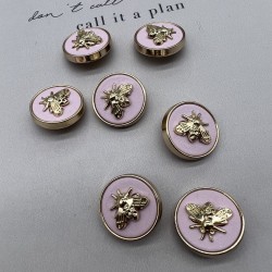 Пуговицы розовые с золотистыми мухами, 25 мм