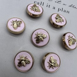 Пуговицы розовые с золотистыми мухами, 25 мм