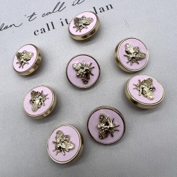 Пуговицы розовые с золотистыми мухами, 20 мм