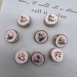 Пуговицы розовые с золотистыми мухами, 20 мм