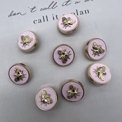 Пуговицы розовые с золотистыми мухами, 20 мм