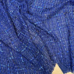 Твид яркий синий, рыхлый, с цветными нитями и пайетками