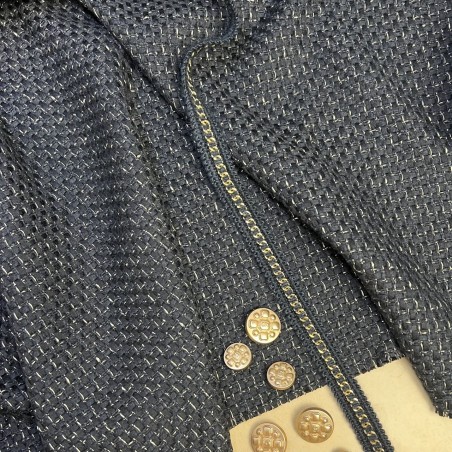 Твид темно-синий с золотистыми нитями