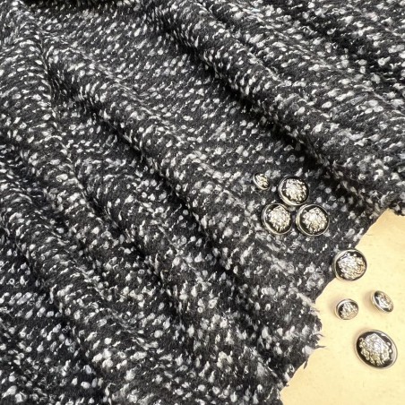 Твид черный плотный с серыми нитями букле