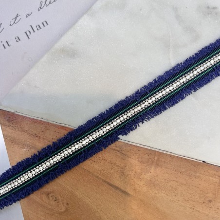 Тесьма репсовая васильково-синяя с цепочками и стразами, 20 мм