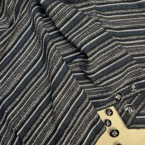 Твид хлопковый меланж в продольную полоску