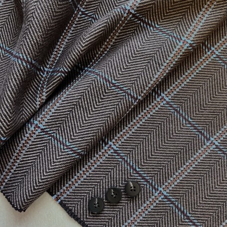 Ткань костюмная в коричнево-голубых тонах,крупная клетка