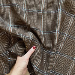 Ткань костюмная в коричнево-голубых тонах,крупная клетка