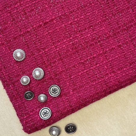 Твид однотонный классический цвета фуксии с блестящей нитью в тон