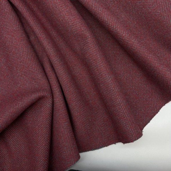 Ткань пальтовая серо-красная елочка с шерстью в составе