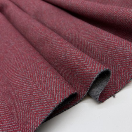 Ткань пальтовая серо-красная елочка с шерстью в составе