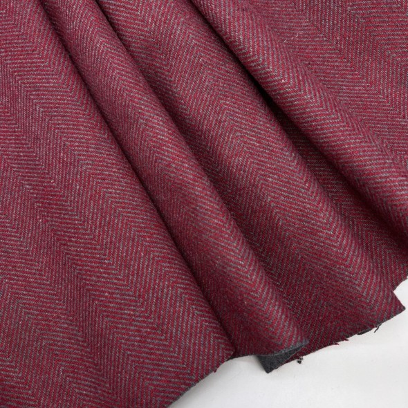 Ткань пальтовая серо-красная елочка с шерстью в составе