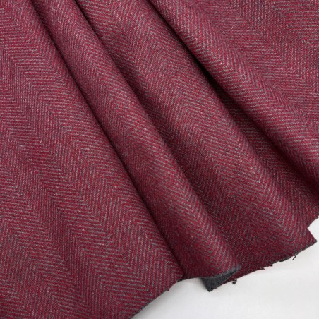 Ткань пальтовая серо-красная елочка с шерстью в составе