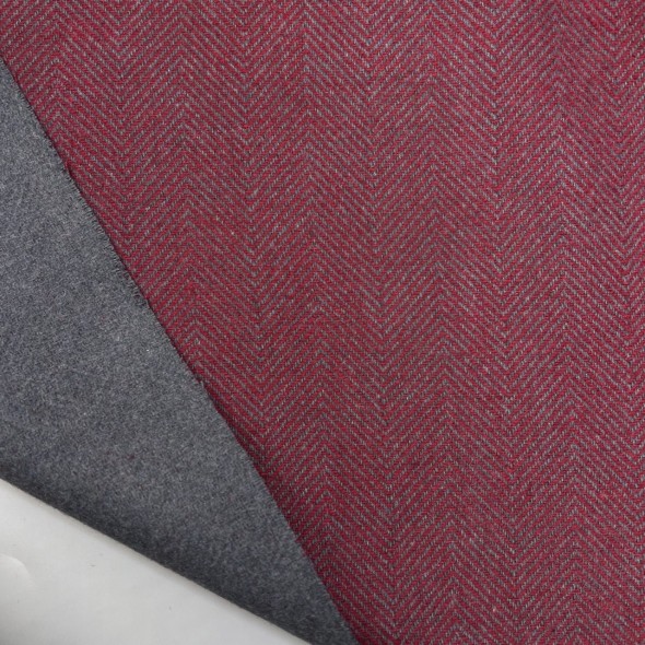 Ткань пальтовая серо-красная елочка с шерстью в составе
