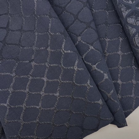 Жаккард хлопковый двухсторонний с узором, темно-синий