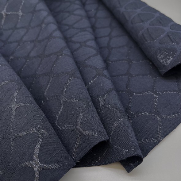 Жаккард хлопковый двухсторонний с узором, темно-синий