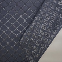 Жаккард хлопковый двухсторонний с узором, темно-синий