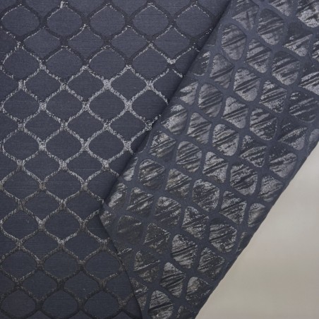 Жаккард хлопковый двухсторонний с узором, темно-синий