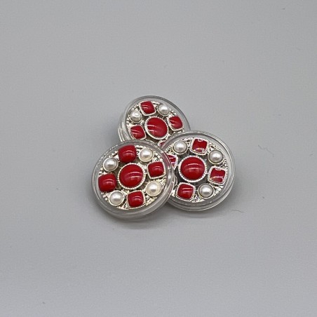 Пуговицы прозрачный пластик с жемчугом и красной эмалью