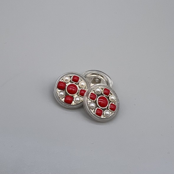 Пуговицы прозрачный пластик с жемчугом и красной эмалью