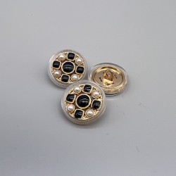 Пуговицы прозрачный пластик с золотом, жемчугом и черной эмалью