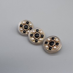 Пуговицы прозрачный пластик с золотом, жемчугом и черной эмалью