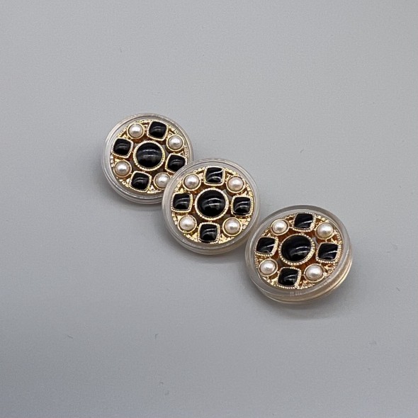Пуговицы прозрачный пластик с золотом, жемчугом и черной эмалью