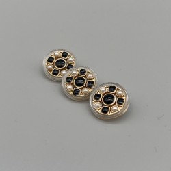 Пуговицы прозрачный пластик с золотом, жемчугом и черной эмалью