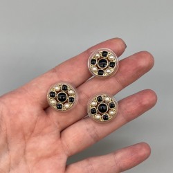 Пуговицы прозрачный пластик с золотом, жемчугом и черной эмалью