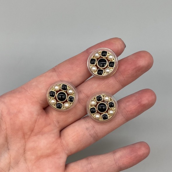 Пуговицы прозрачный пластик с золотом, жемчугом и черной эмалью