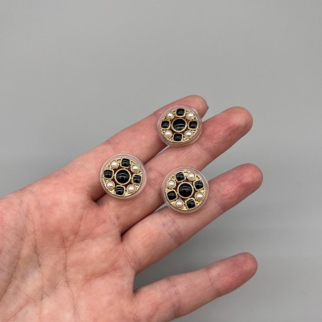 Пуговицы прозрачный пластик с золотом, жемчугом и черной эмалью