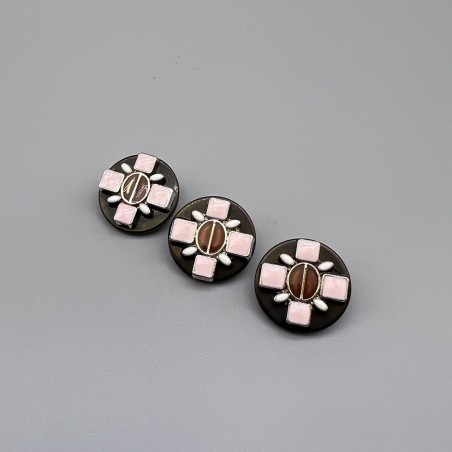 Пуговицы пластик черные с цветными вставками