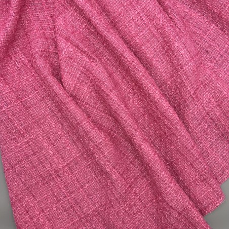 Твид однотонный классический цвета светлой фуксии с блестящей нитью в тон
