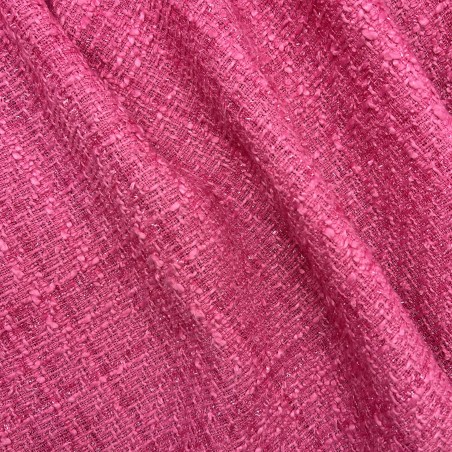 Твид однотонный классический цвета светлой фуксии с блестящей нитью в тон