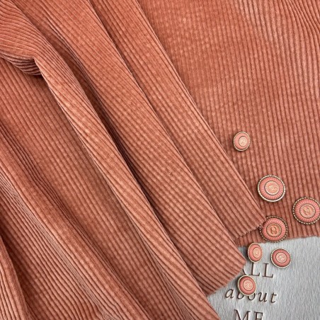 Ткань вельвет для одежды, хлопковый, коралловый