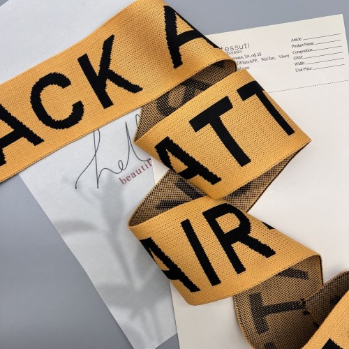 Тесьма трикотажная жаккардовая с текстом, оранжевая