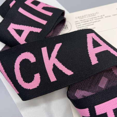 Тесьма трикотажная жаккардовая с текстом, черная