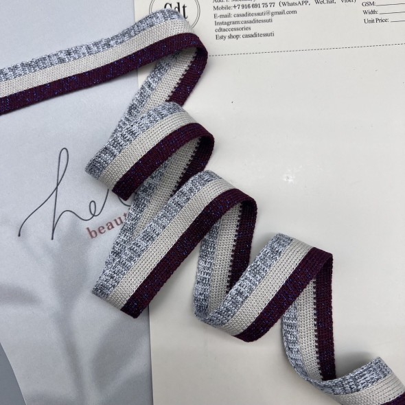 Лампасы трикотажные для шитья, с люрексом, 2.5 см