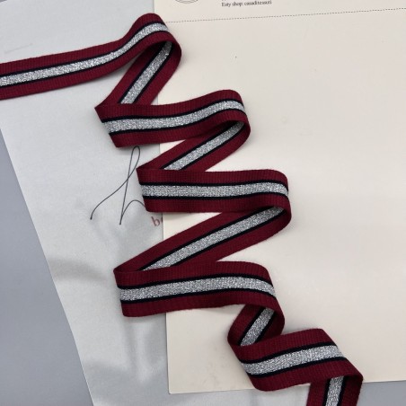 Лампасы трикотажные бордовые с серебристой и черной полосками, 2.3 см