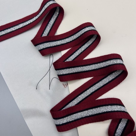 Лампасы трикотажные бордовые с серебристой и черной полосками, 2.3 см