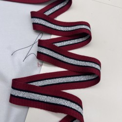 Лампасы трикотажные бордовые с серебристой и черной полосками, 2.3 см