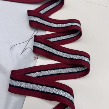 Лампасы трикотажные бордовые с серебристой и черной полосками, 2.3 см