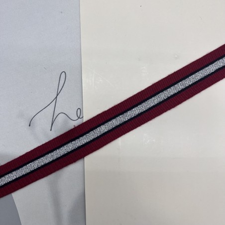 Лампасы трикотажные бордовые с серебристой и черной полосками, 2.3 см