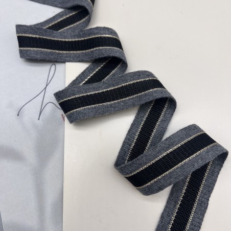 Лампасы трикотажные серые с черной и бежевыми полосками, 2.3 см